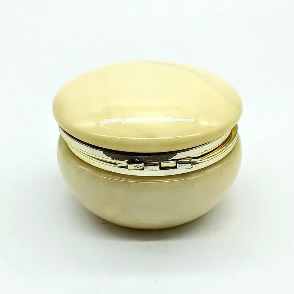 Hand-Carved Italian Alabaster Round Trinket Box